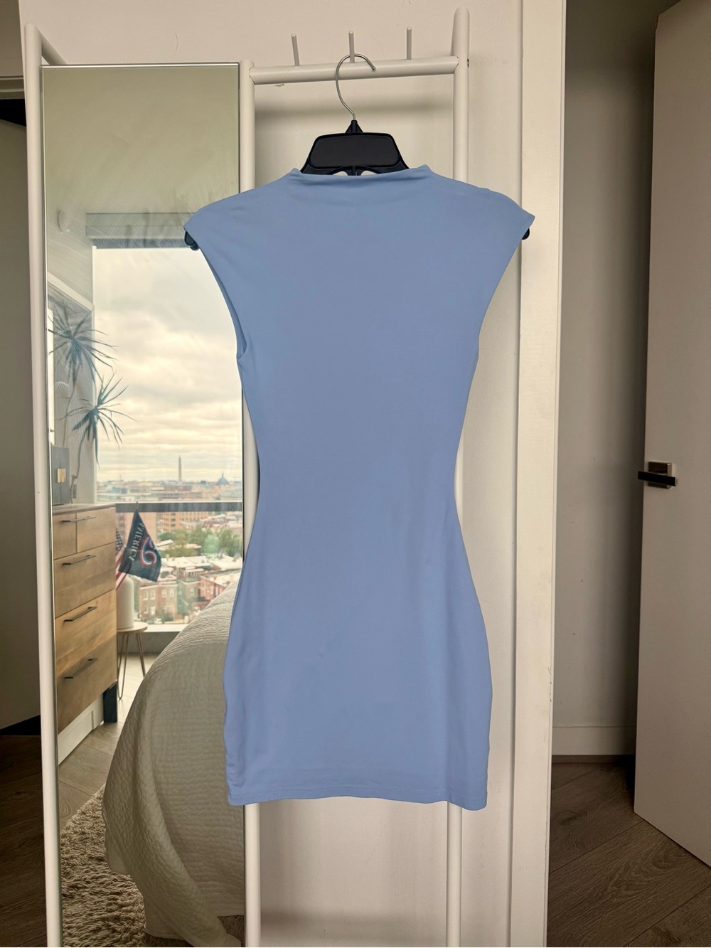 NWOT Aritzia Light Blue Bodycon Short Sleeve Mock Neck Mini Dress